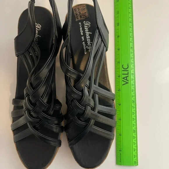 Shien Black Wedge Sandals Size 41 - Picture 8 of 8